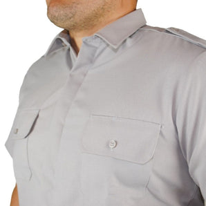 Camisa Gris Tenida De Oficina Lana Hombre Manga Corta