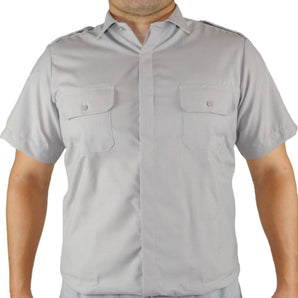 Camisa Gris Tenida De Oficina Lana Hombre Manga Corta