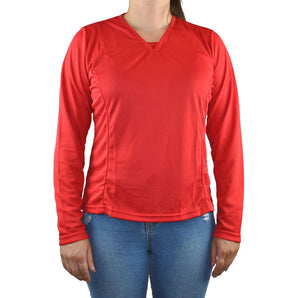 Polera Deportiva Dry Fit Roja Manga Larga Mujer