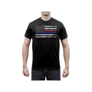 Polera Diseño Thin Blue & Thin Red Line Manga Corta Negro