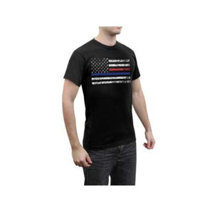 Polera Diseño Thin Blue & Thin Red Line Manga Corta Negro