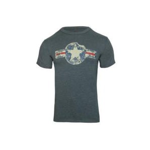 Polera Diseño Vintage Army Air Corps Manga Corta Azul